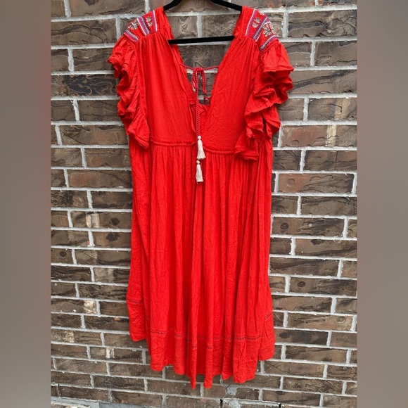 Free People Womens Will Wait For You‎ Boho Floral Maxi Dress Red Small - Picture 5 of 7